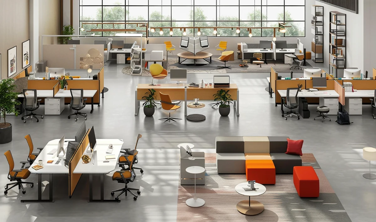 Office areas designed for accommodating different tasks and activities