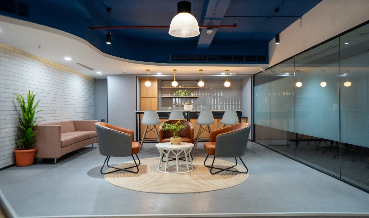 Luxury office interior with premium materials and lighting