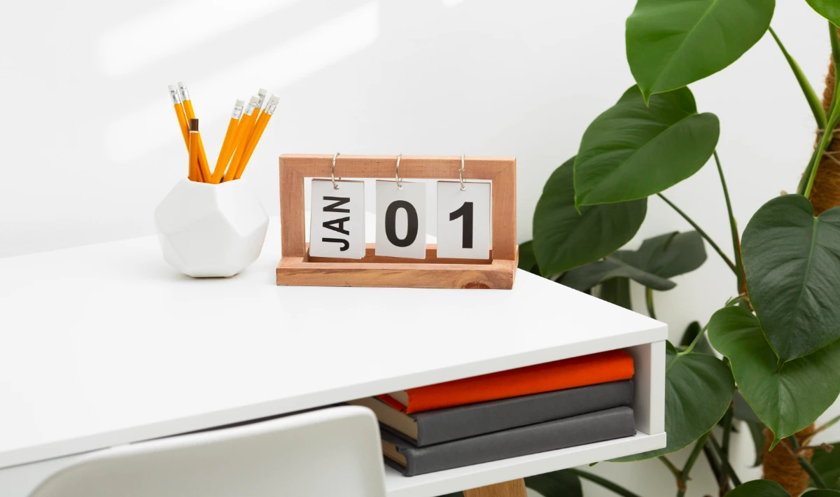 Desk calendar placed for tracking dates and planning daily office work